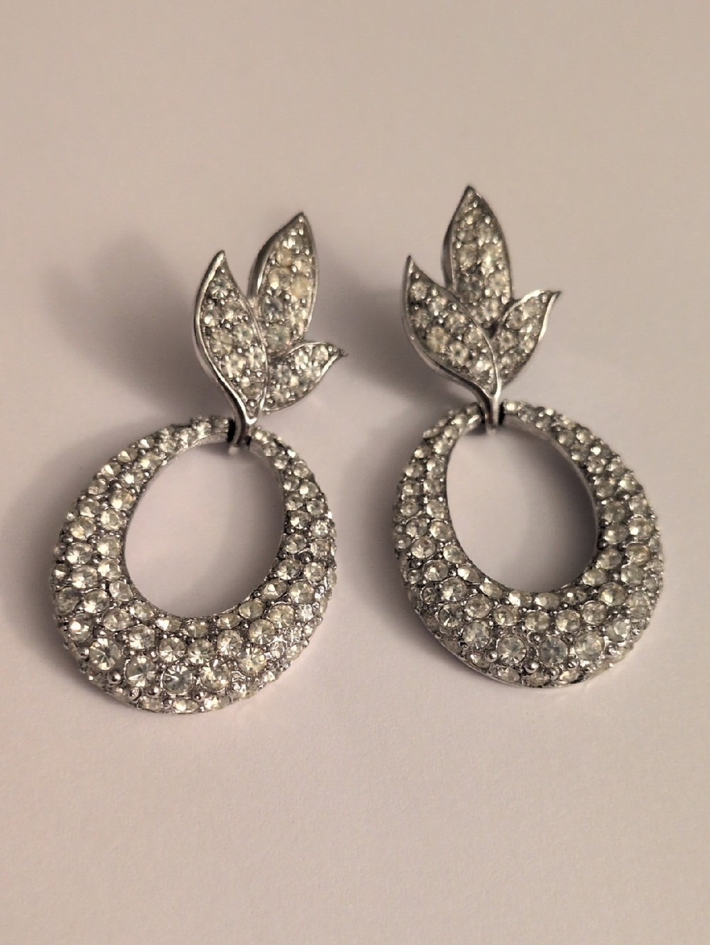 Givenchy Silver Crystal‎ Pavé Leaf Open-Hoop Earrings